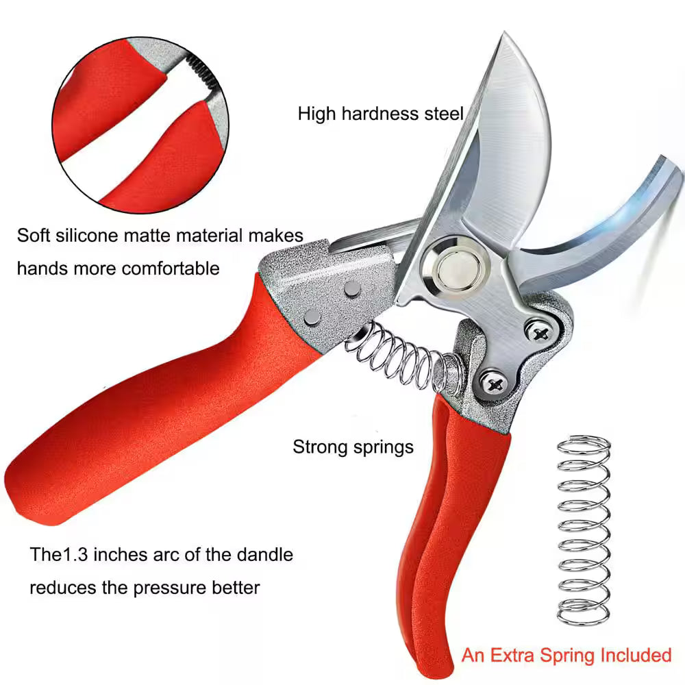 LANSGA 2 in. Pruning Shears 1 in. Cutting Capacity, Red Professional Bypass