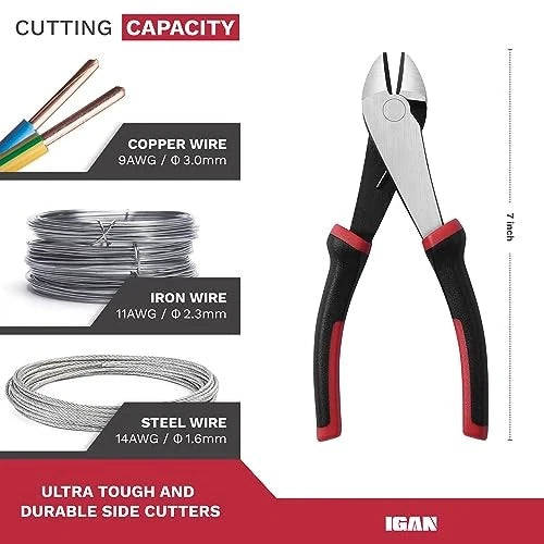 LANSGA 7-inch Wire Cutters, Spring-loaded Side Cutters Dikes