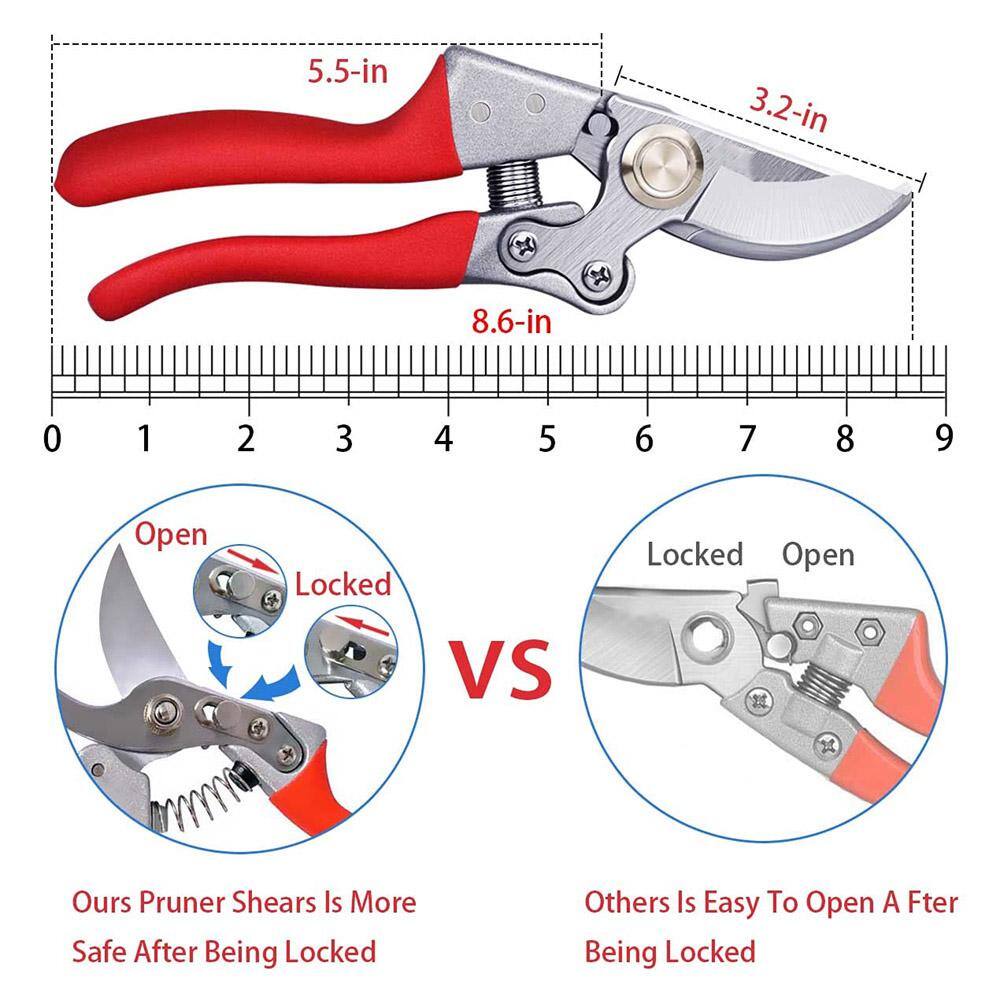 LANSGA 2 in. Pruning Shears 1 in. Cutting Capacity, Red Professional Bypass