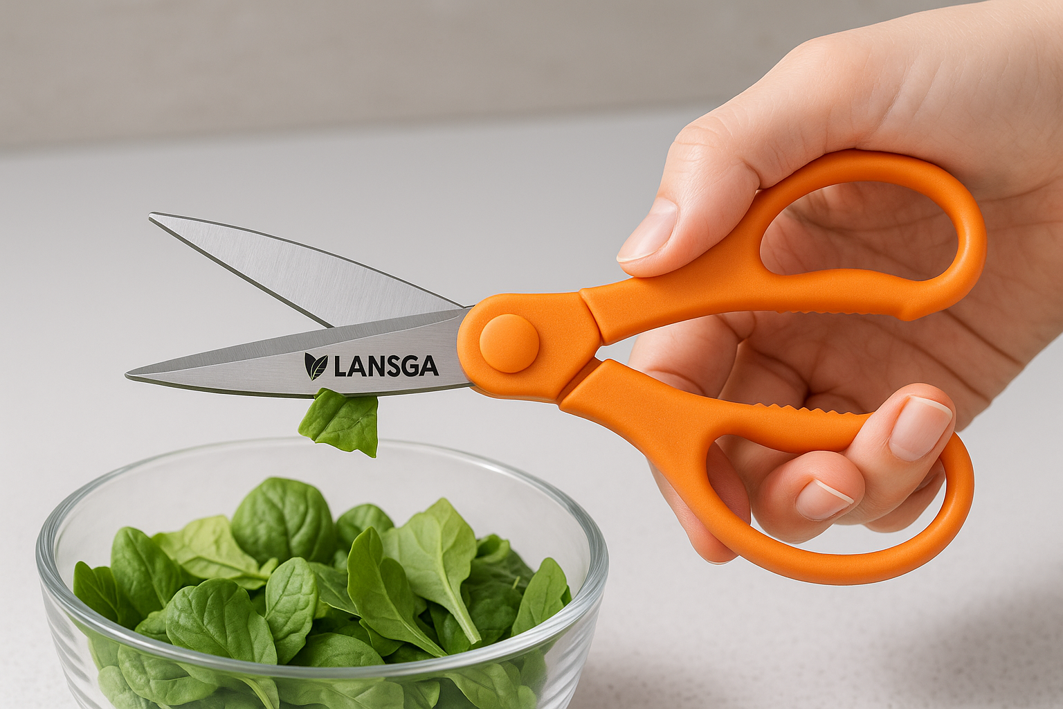LANSGA Orange-Handled Straight Detail Scissors, Stainless Steel Blades, Ambidextrous Double-loop Handle