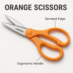 LANSGA Orange-Handled Straight Detail Scissors, Stainless Steel Blades, Ambidextrous Double-loop Handle