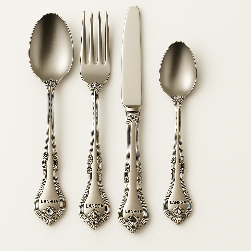LANSGA Premium  Regalia 20-Piece 18/10  Stainless Steel Flatware Set – European Classical Luxury Silverware Set, Dishwasher Safe for Everyday Meals and Formal Entertaining