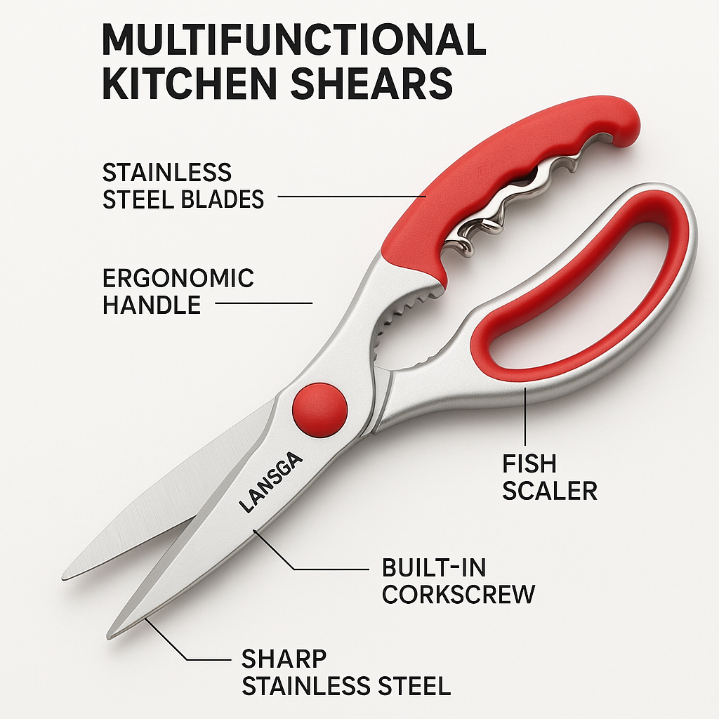 LANSGA Kitchen Scissors Heavy Duty, 8.5 inch Dishwasher Safe Ultra Sharp Premium Heavy Duty Kitchen Shears, Multi Purpose Cooking Scissors Stainless Steel