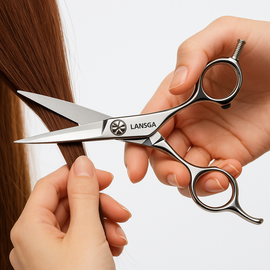 LANSGA 5.5" Barber Hair scissors Professional Hair Cutting Shears 440C Hair Cutting Scissors Shears Haircut Scissors Silvery Convex Blades KINSARO for Hairdresser Barber or Home Use