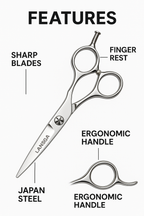 LANSGA 5.5" Barber Hair scissors Professional Hair Cutting Shears 440C Hair Cutting Scissors Shears Haircut Scissors Silvery Convex Blades KINSARO for Hairdresser Barber or Home Use