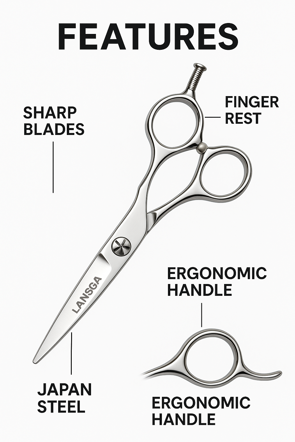 LANSGA 5.5" Barber Hair scissors Professional Hair Cutting Shears 440C Hair Cutting Scissors Shears Haircut Scissors Silvery Convex Blades KINSARO for Hairdresser Barber or Home Use