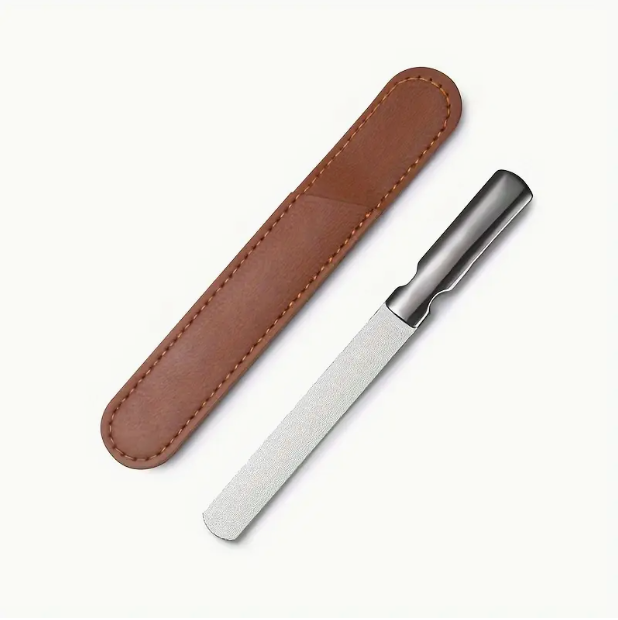 LANSGA Metal Nail File with Travel Leather Case, Medium Grit for Acrylic Nails Stainless Steel Fingernail File for Men and Women, Heavy Duty for Thick Toenails, Mini Small Travel Nail Filer Portable