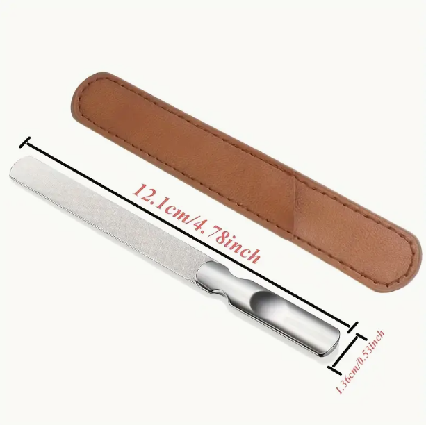 LANSGA Metal Nail File with Travel Leather Case, Medium Grit for Acrylic Nails Stainless Steel Fingernail File for Men and Women, Heavy Duty for Thick Toenails, Mini Small Travel Nail Filer Portable