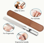 LANSGA Metal Nail File with Travel Leather Case, Medium Grit for Acrylic Nails Stainless Steel Fingernail File for Men and Women, Heavy Duty for Thick Toenails, Mini Small Travel Nail Filer Portable