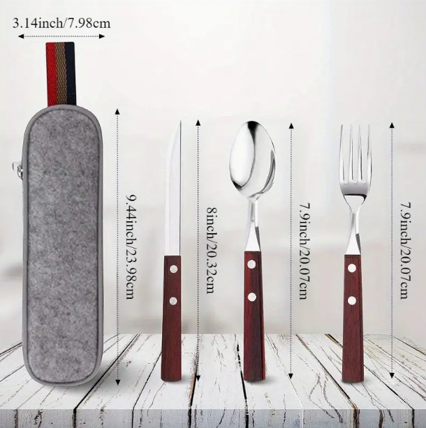 LANSGA PREMIUM QUALITY Stainless Steel travel utensils Set with case, Healthy & Eco-Friendly 3pc Full Size Fork, Spoon, Portable, reusable utensils with case