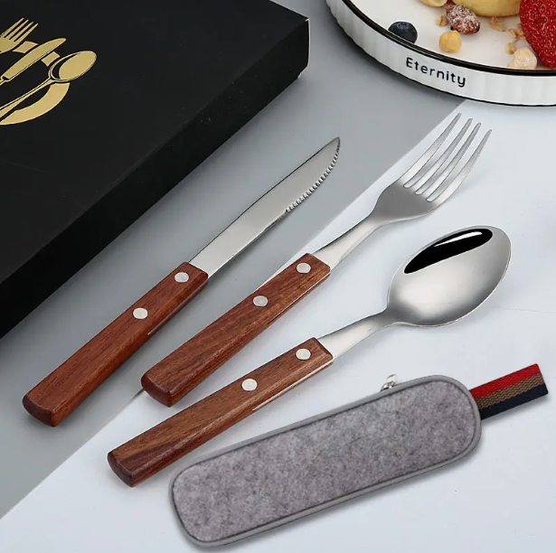 LANSGA PREMIUM QUALITY Stainless Steel travel utensils Set with case, Healthy & Eco-Friendly 3pc Full Size Fork, Spoon, Portable, reusable utensils with case